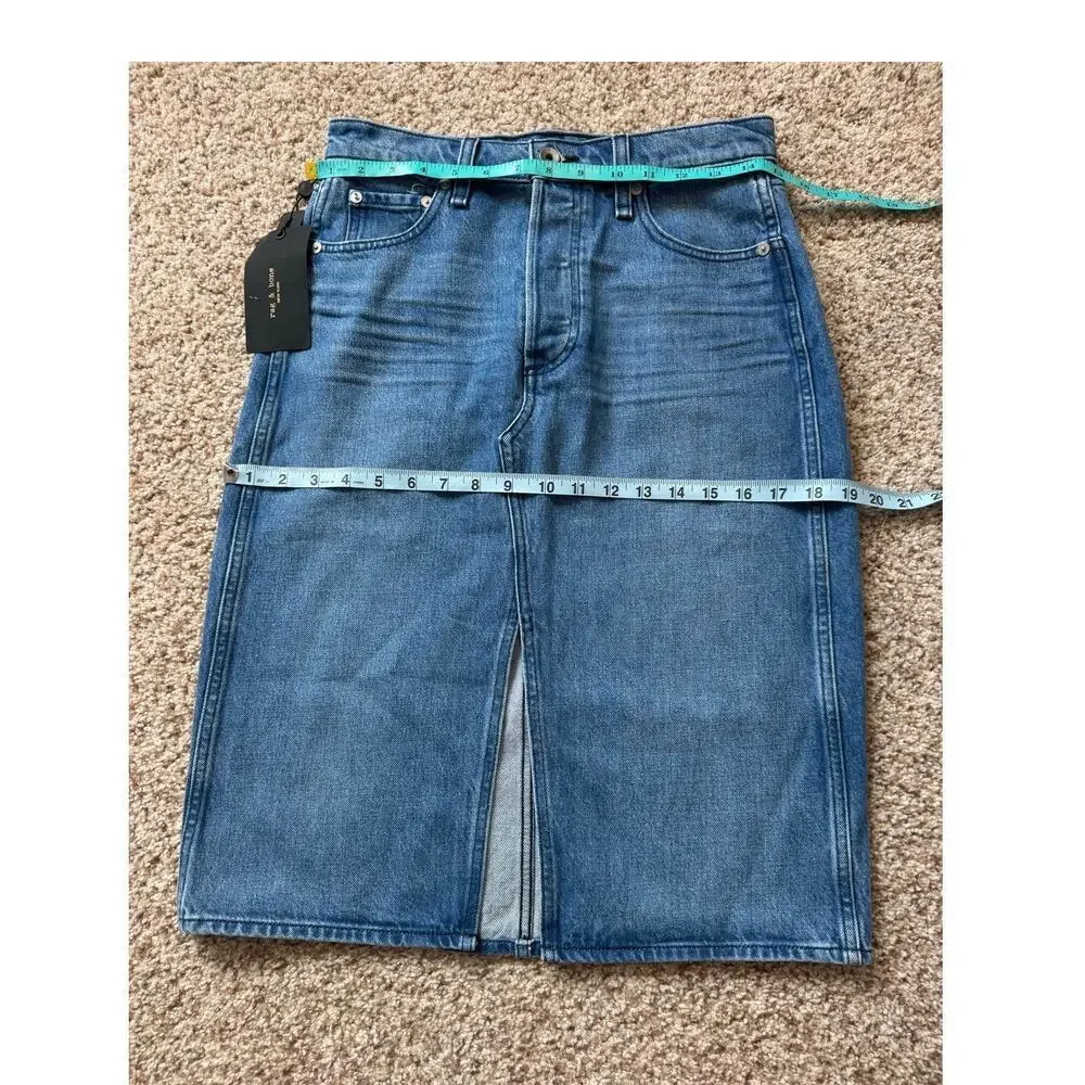 NWT - RAG & BONE Blue Denim Skirt, size 27; Button Fly; POPPY; Vintage High rise